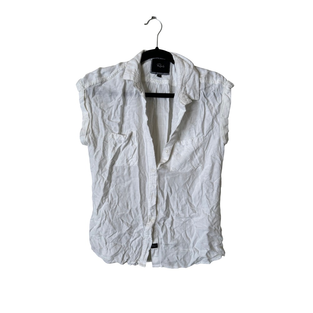 RAILS Women's White Short Sleeve Collared Button Down Shirt Size Small